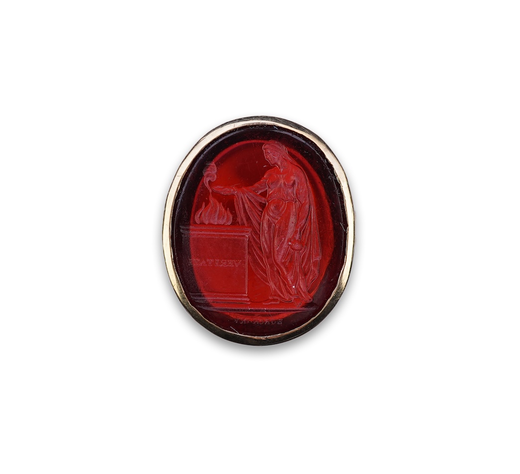 A glass intaglio ring, early 20th century